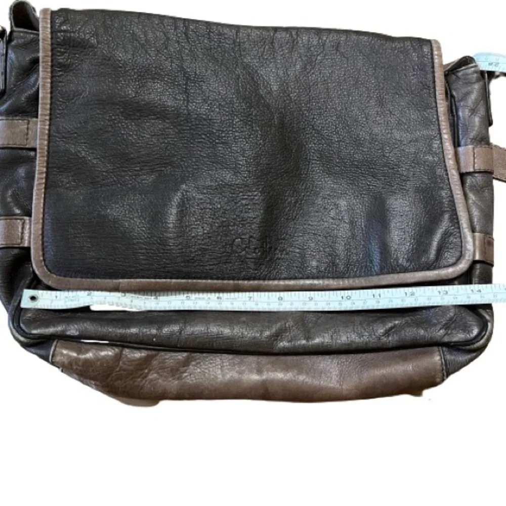 Cole Haan Two-Tone Brown Distressed Pebbled Leather Messenger Bag - Unisex